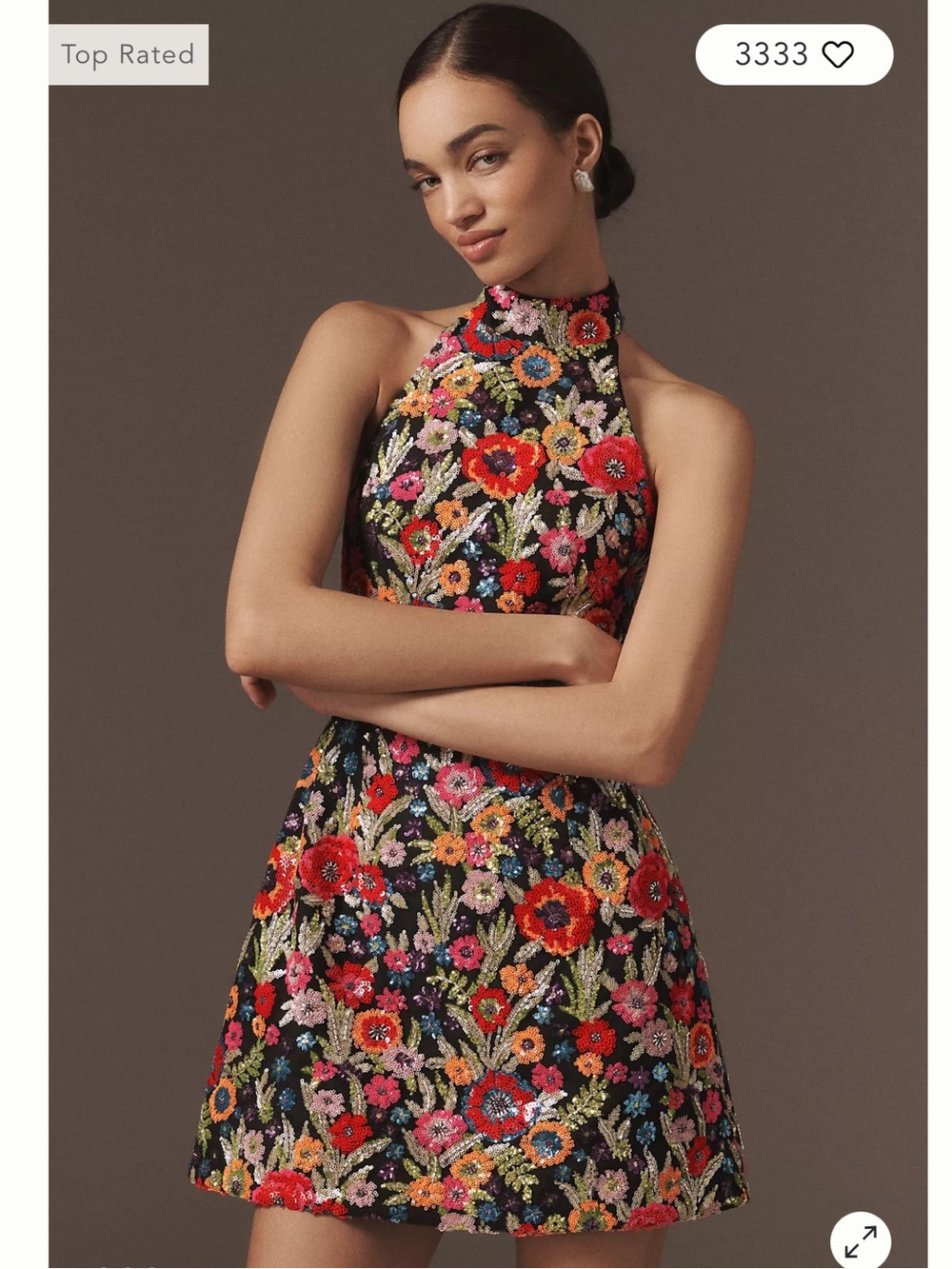 helsi sarah black & red floral sequin embellished halter mini dress size XS NEW